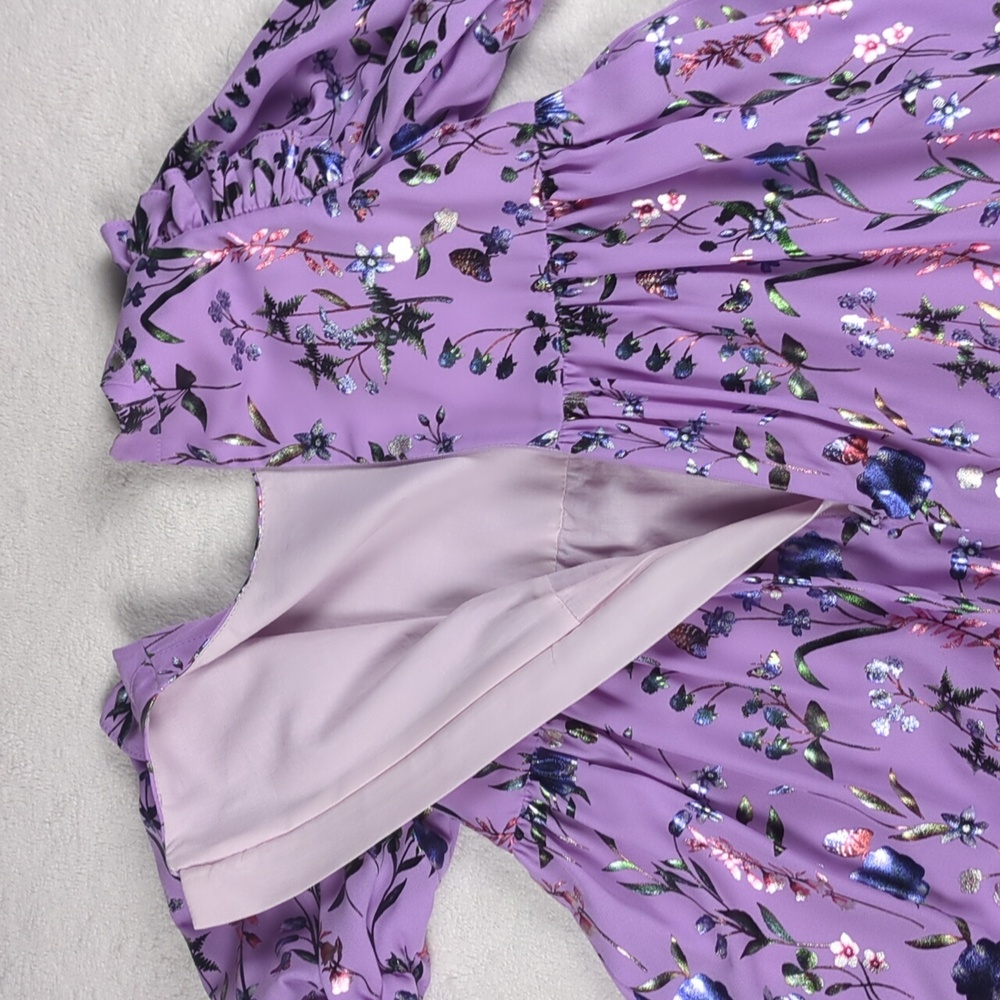 Childrensalon Lavender Floral Chiffon Gown with Puff Sleeves Size 7 - Picture 10 of 14